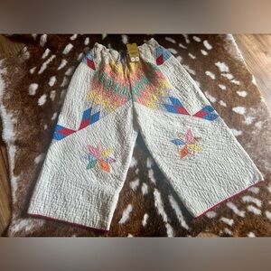 VTG Quilt Quilted Wide-Leg Patchwork Cropped Pants Rainbow Funky Cozy Western